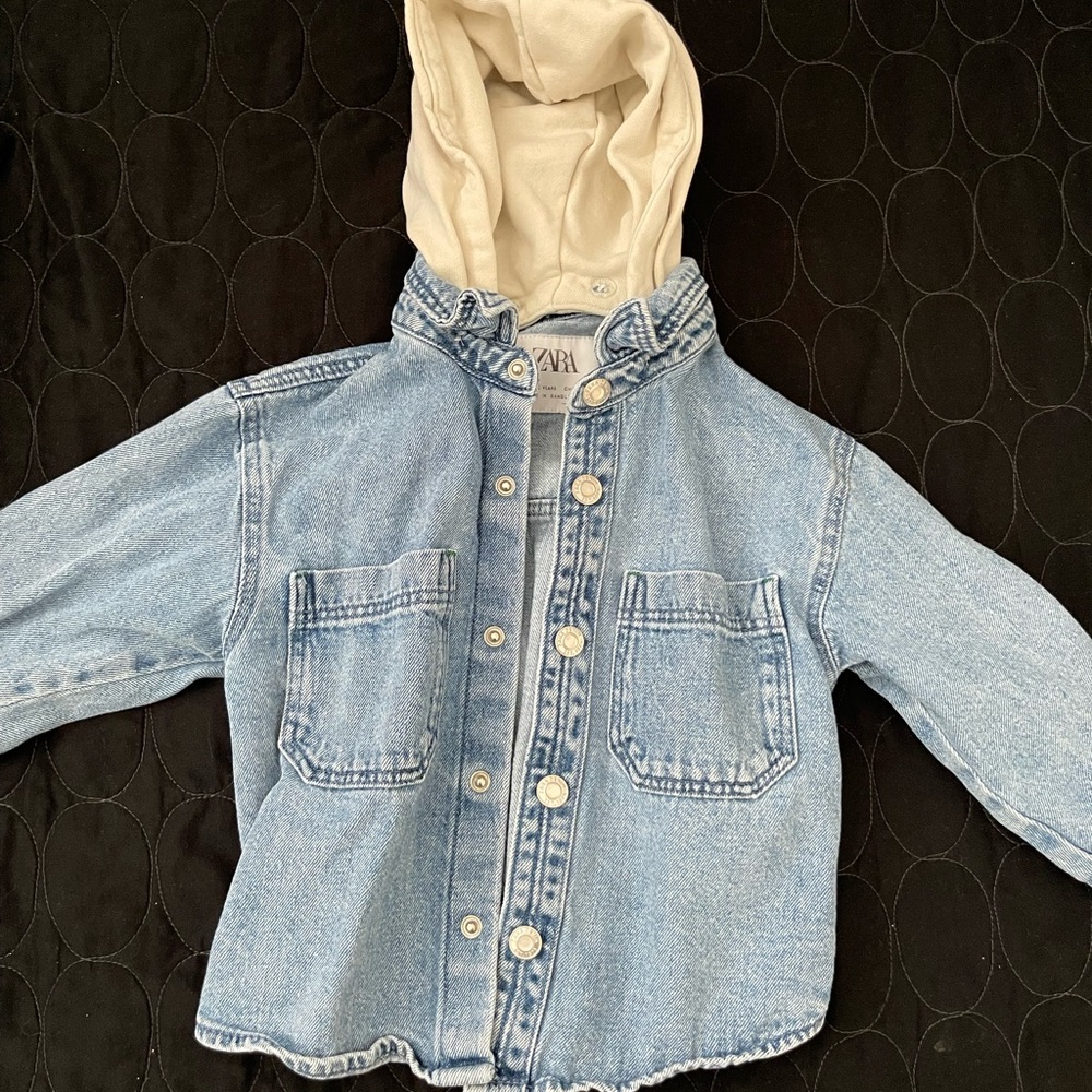 Kids Denim Jacket with Cream Hood 2T Zara